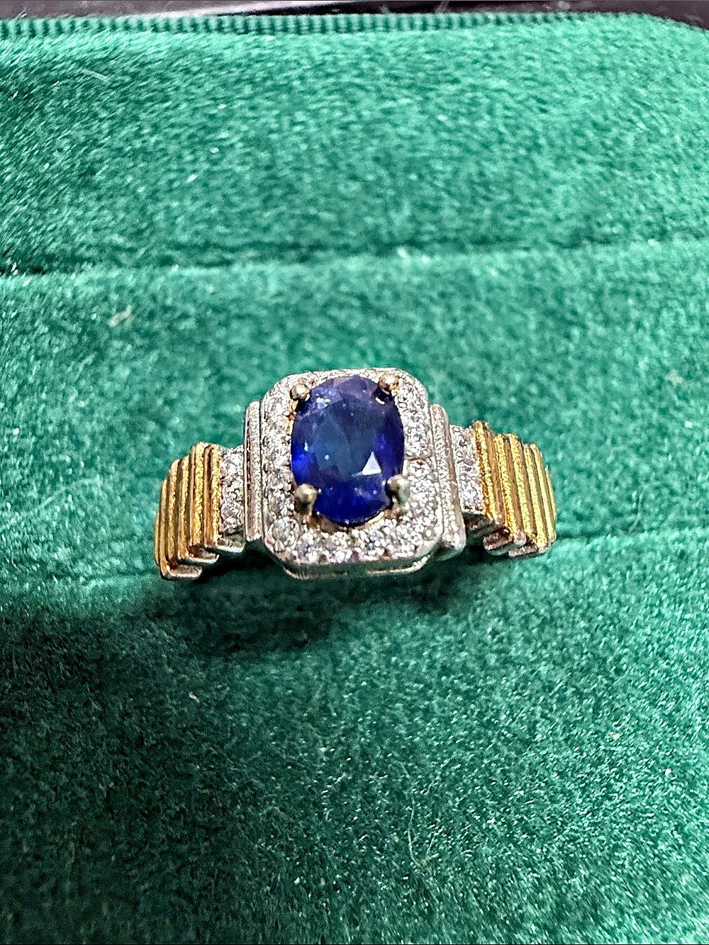 Blue Sapphire-Style Statement Ring size 7 adjustable